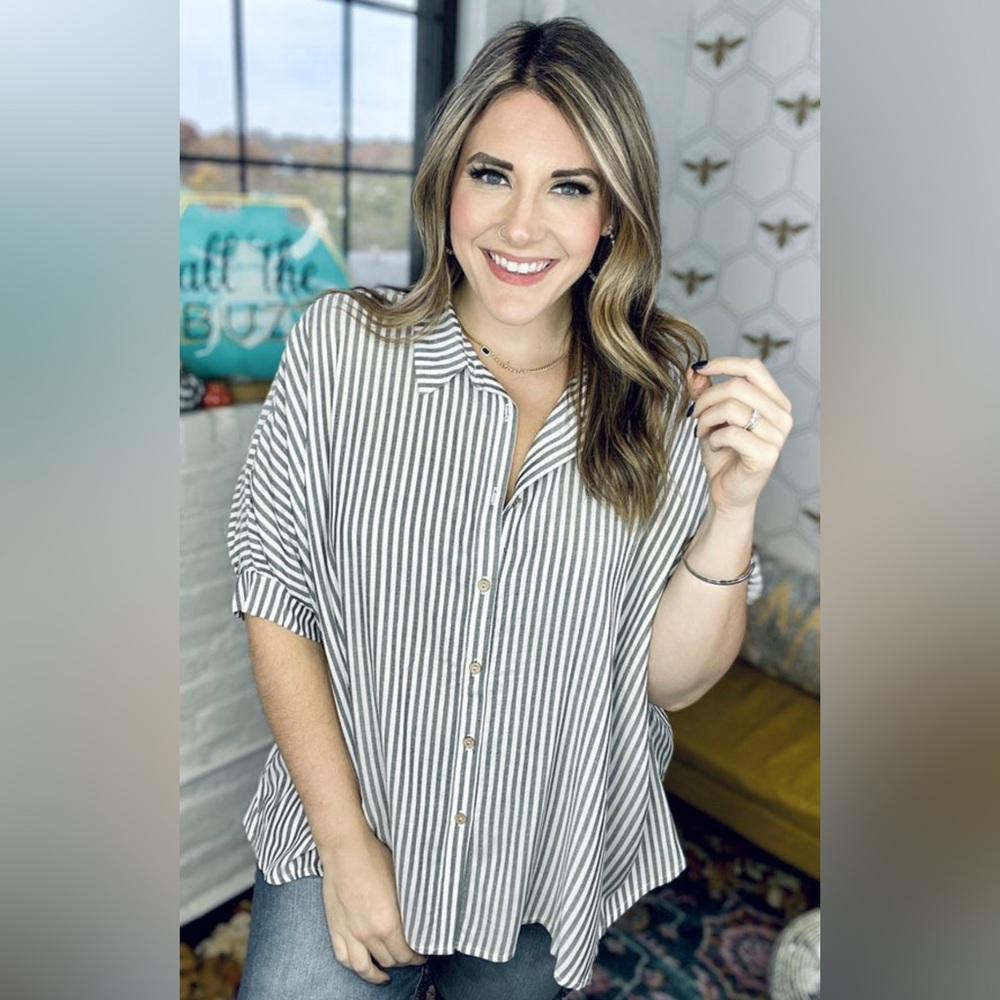 Oversized Striped ButtonDown Top
